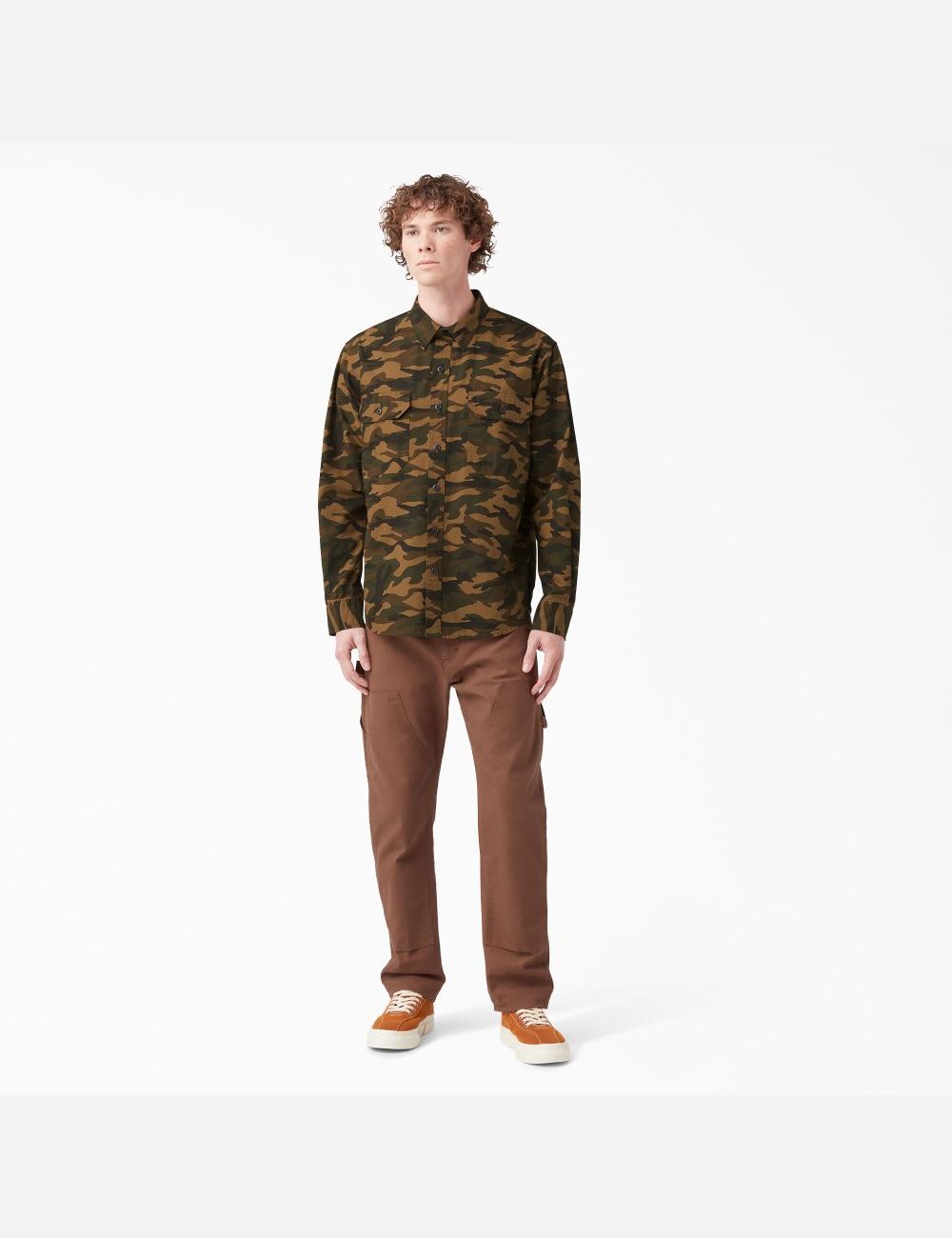 Long Sleeve Dickies 1922 Travail Shirt Marron Noir Camouflage | 893RBUQEC