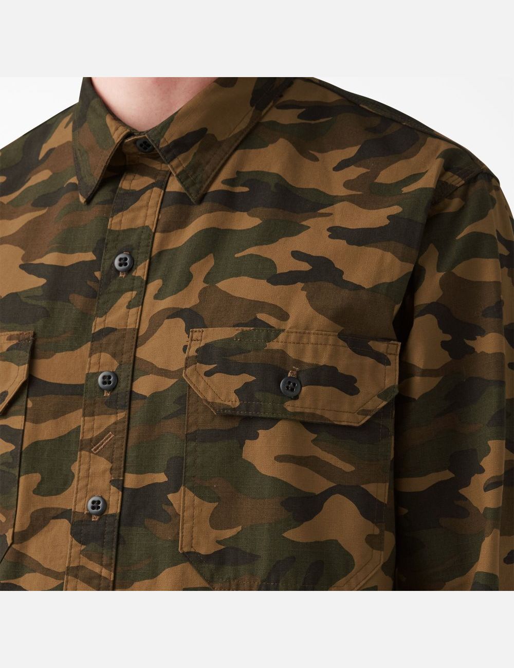 Long Sleeve Dickies 1922 Travail Shirt Marron Noir Camouflage | 893RBUQEC