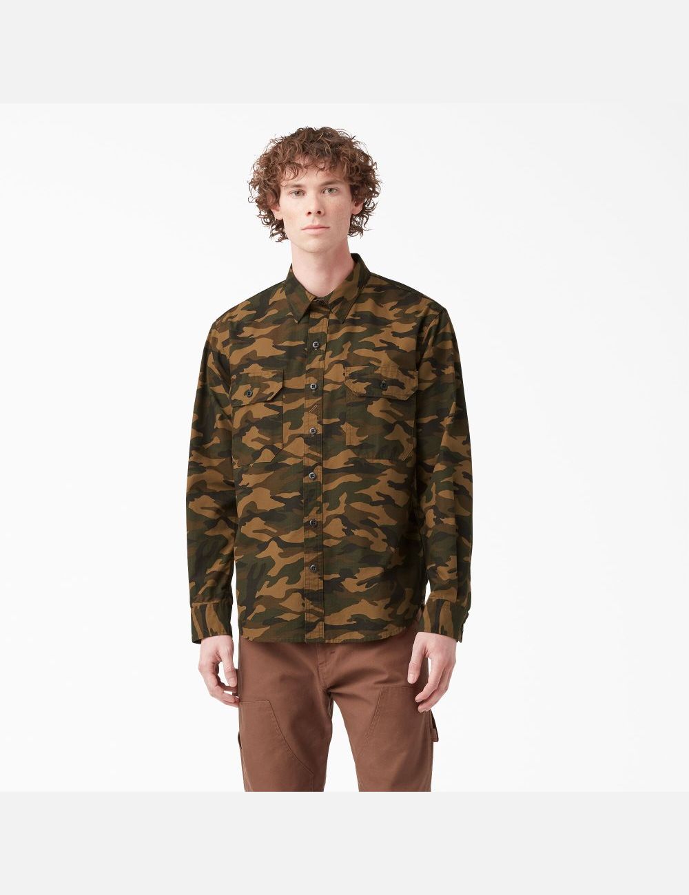 Long Sleeve Dickies 1922 Travail Shirt Marron Noir Camouflage | 893RBUQEC