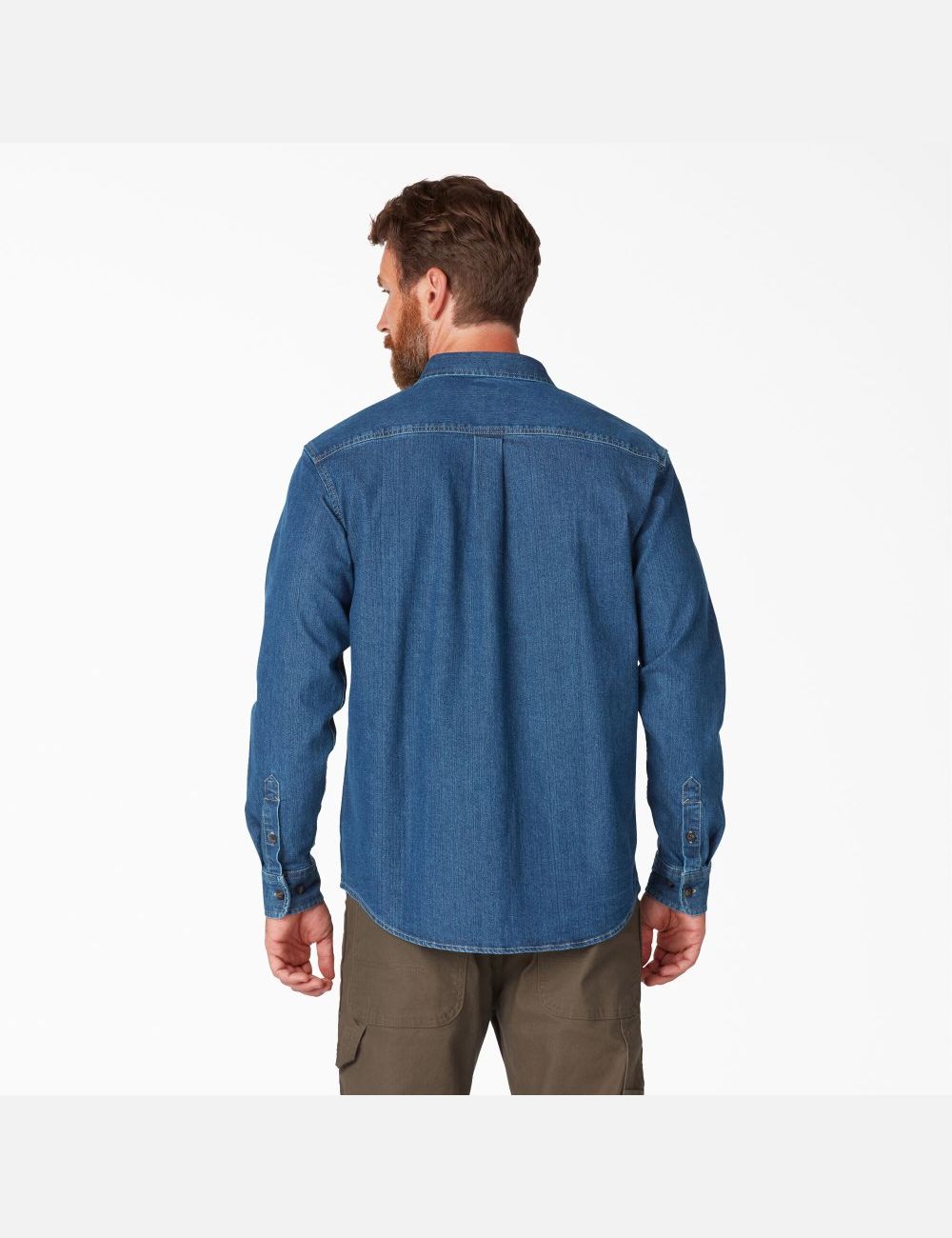 Long Sleeve Dickies FLEX Denim Shirt Bleu Lavage | 412CILHPJ