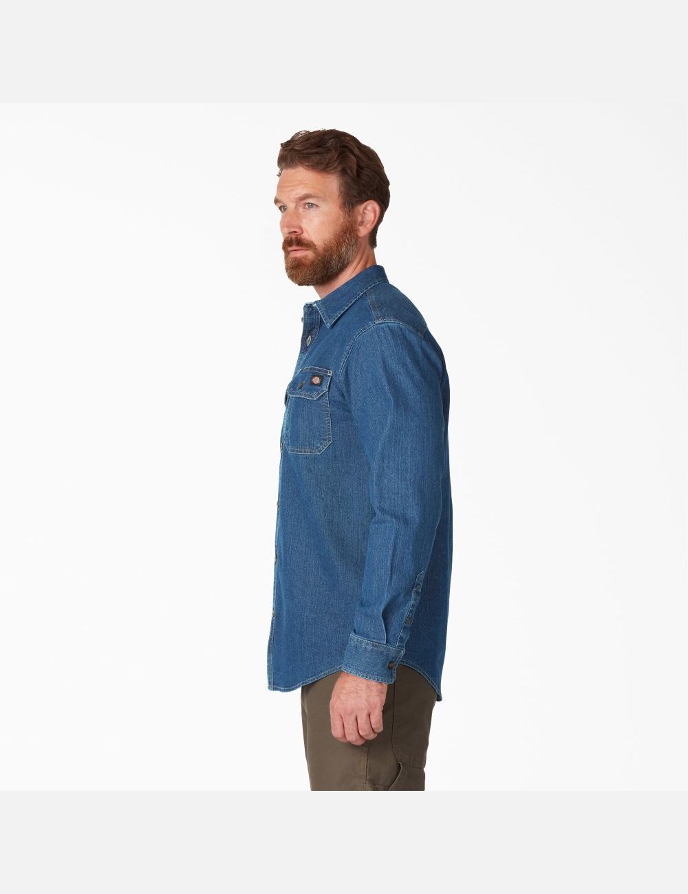 Long Sleeve Dickies FLEX Denim Shirt Bleu Lavage | 412CILHPJ