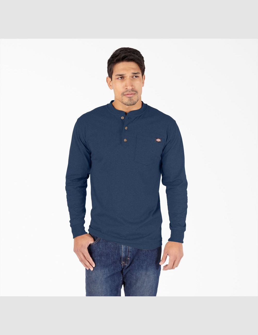 Long Sleeve Dickies Heathered Heavyweight Henley T-Shirt Bleu Marine | 706HNOITL