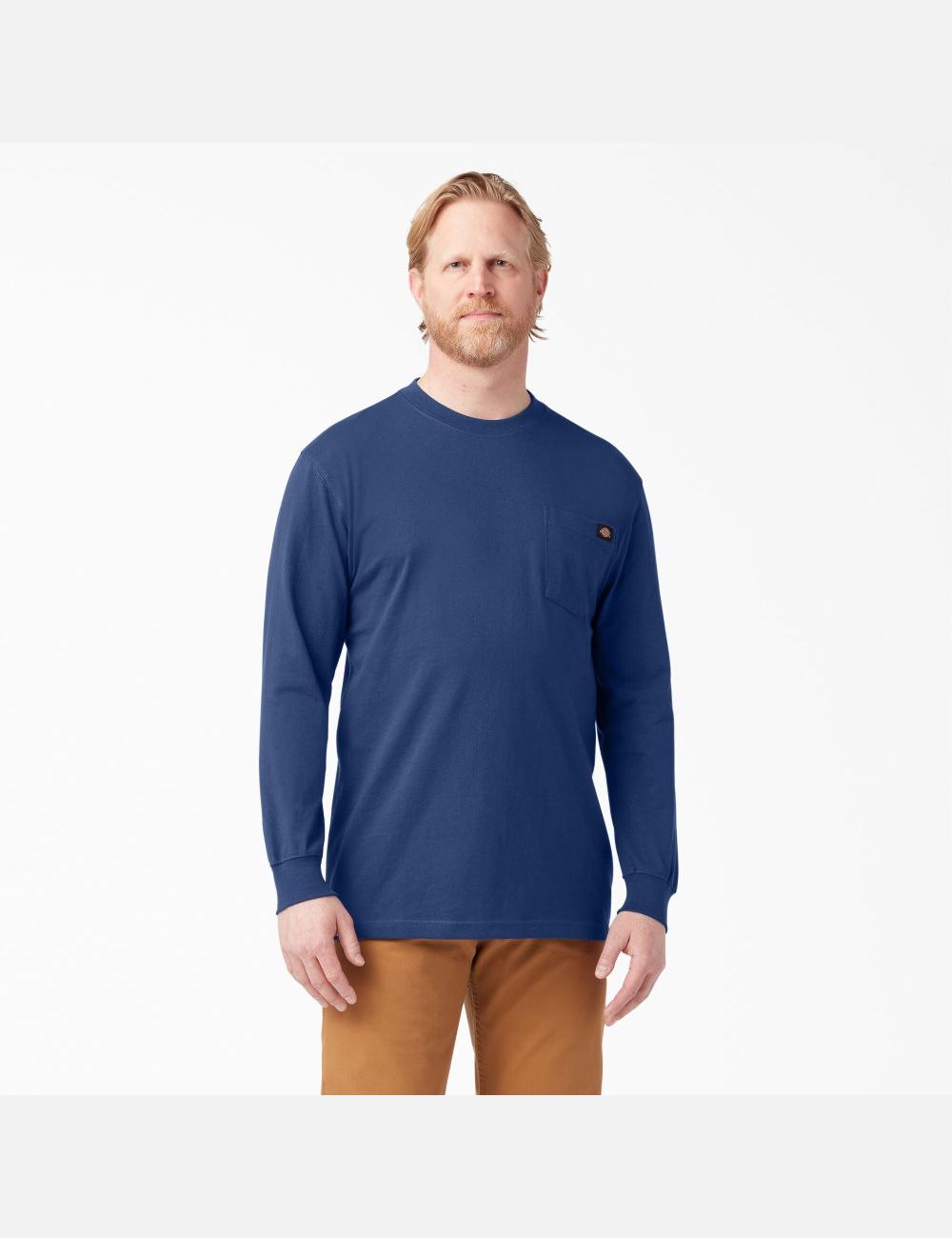 Long Sleeve Dickies Heavyweight Crew Neck T-Shirt Bleu Foncé | 164TPSXAK