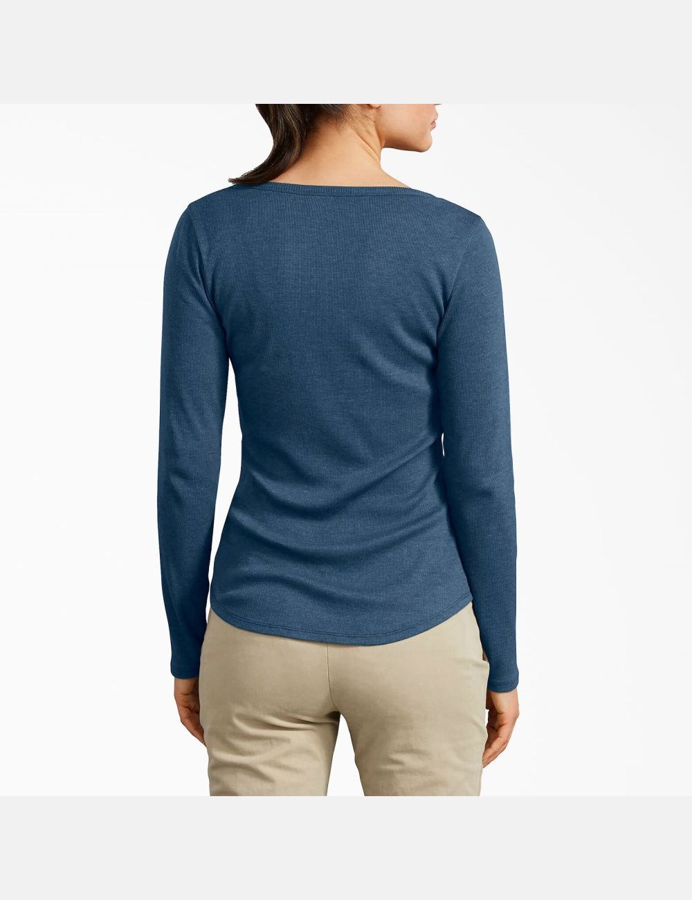 Long Sleeve Dickies Henley Shirt Bleu Foncé | 683MVHUOR