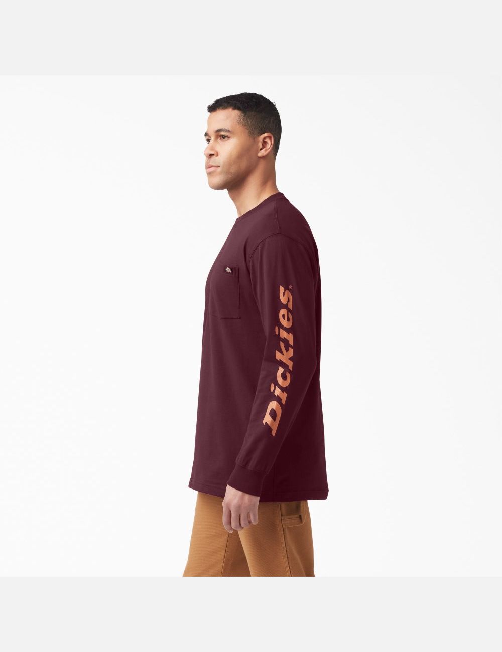 Long Sleeve Dickies Logo Graphique T-Shirt Bordeaux | 523YPOJSB