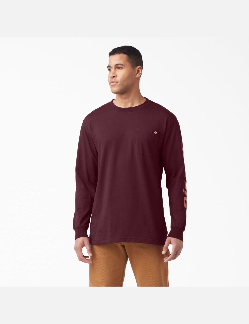 Long Sleeve Dickies Logo Graphique T-Shirt Bordeaux | 523YPOJSB