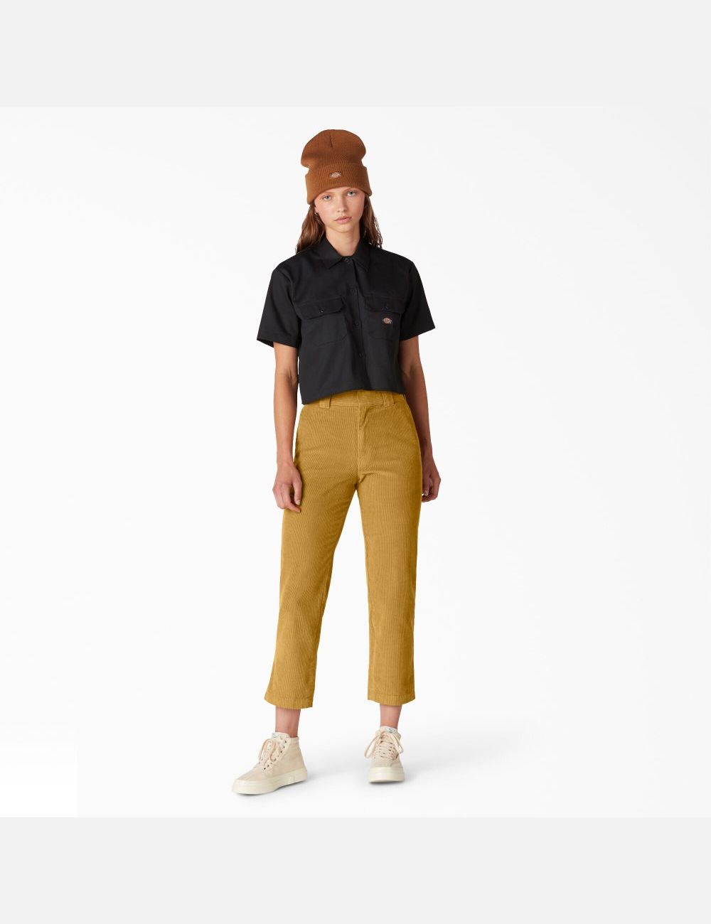 Pantalons Décontractés Dickies Corduroy Cropped Marron Blanche | 128QJVHPR