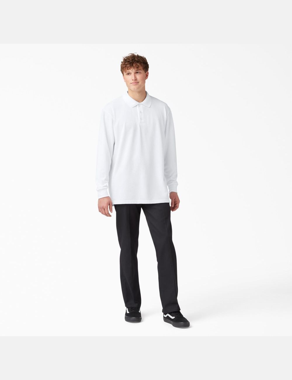 Polos Dickies Adult Size Pique Long Sleeve Blanche | 280LMFUQV