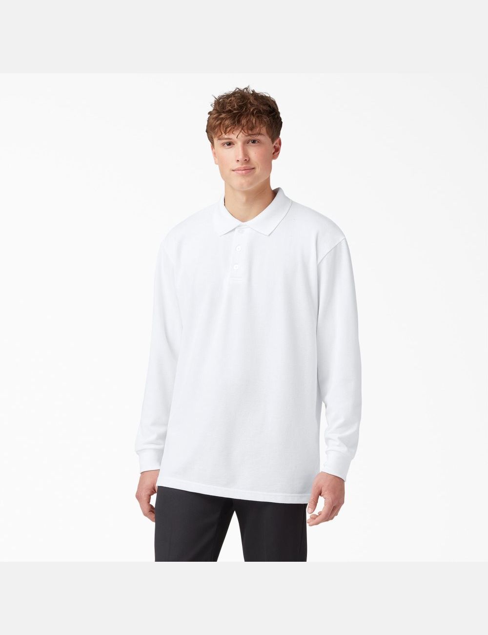 Polos Dickies Adult Size Pique Long Sleeve Blanche | 280LMFUQV