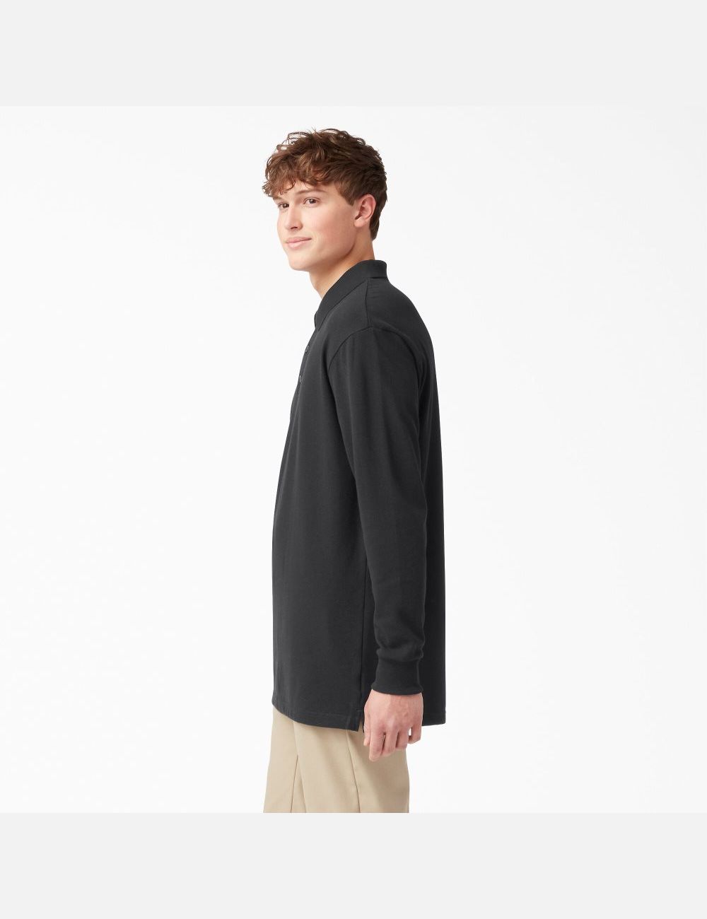 Polos Dickies Adult Size Pique Long Sleeve Noir | 642POEDQC