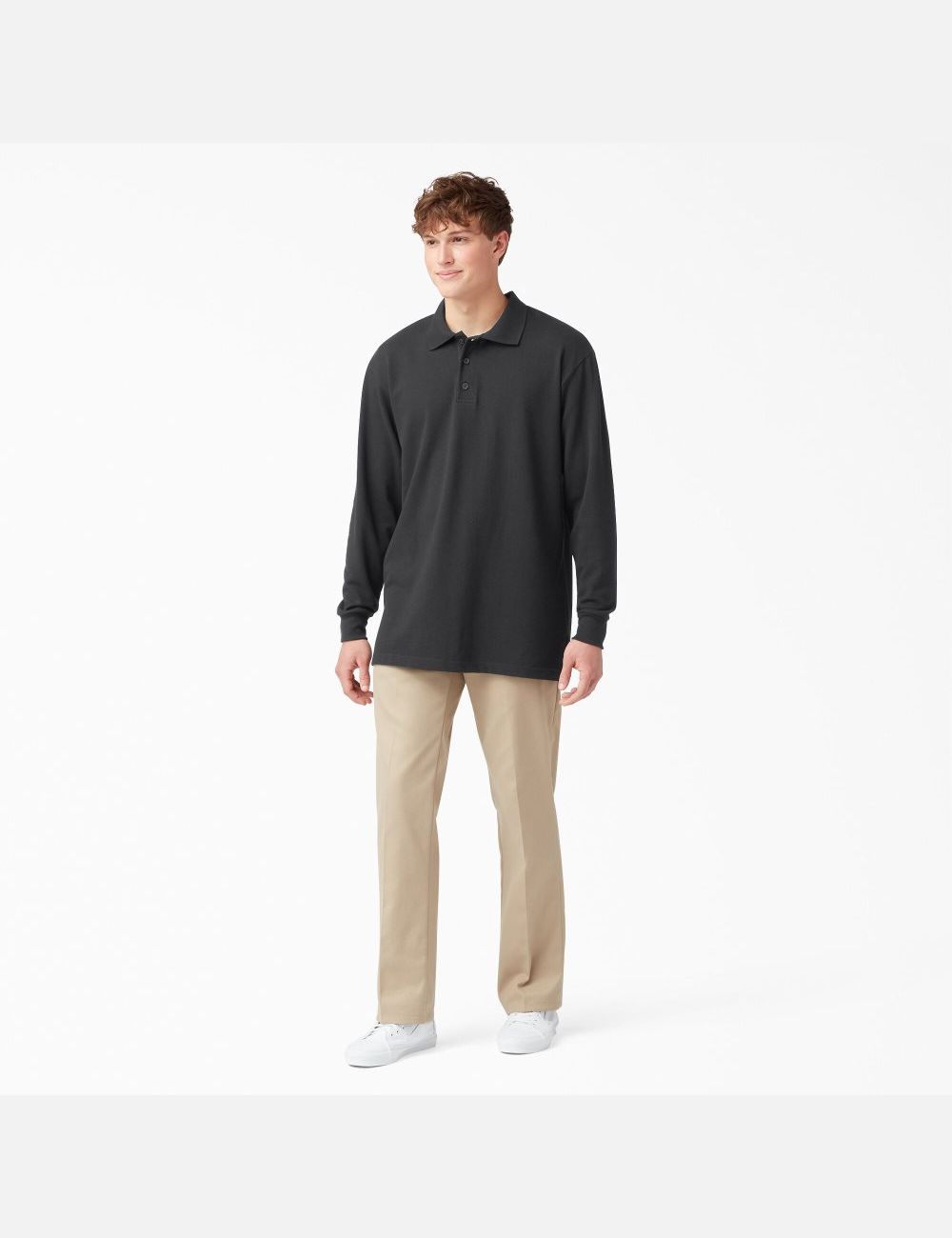 Polos Dickies Adult Size Pique Long Sleeve Noir | 642POEDQC