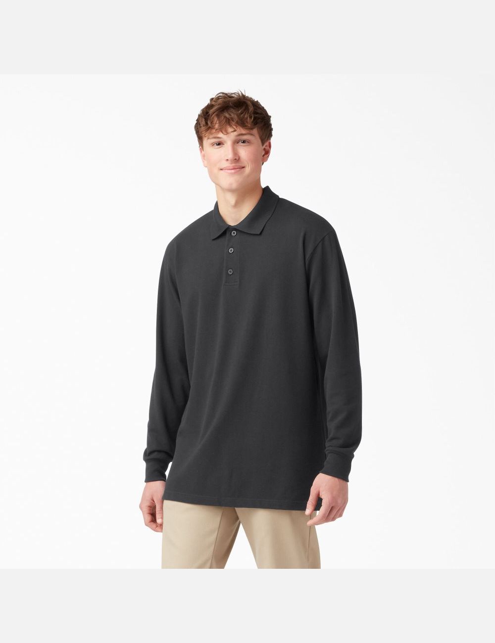 Polos Dickies Adult Size Pique Long Sleeve Noir | 642POEDQC