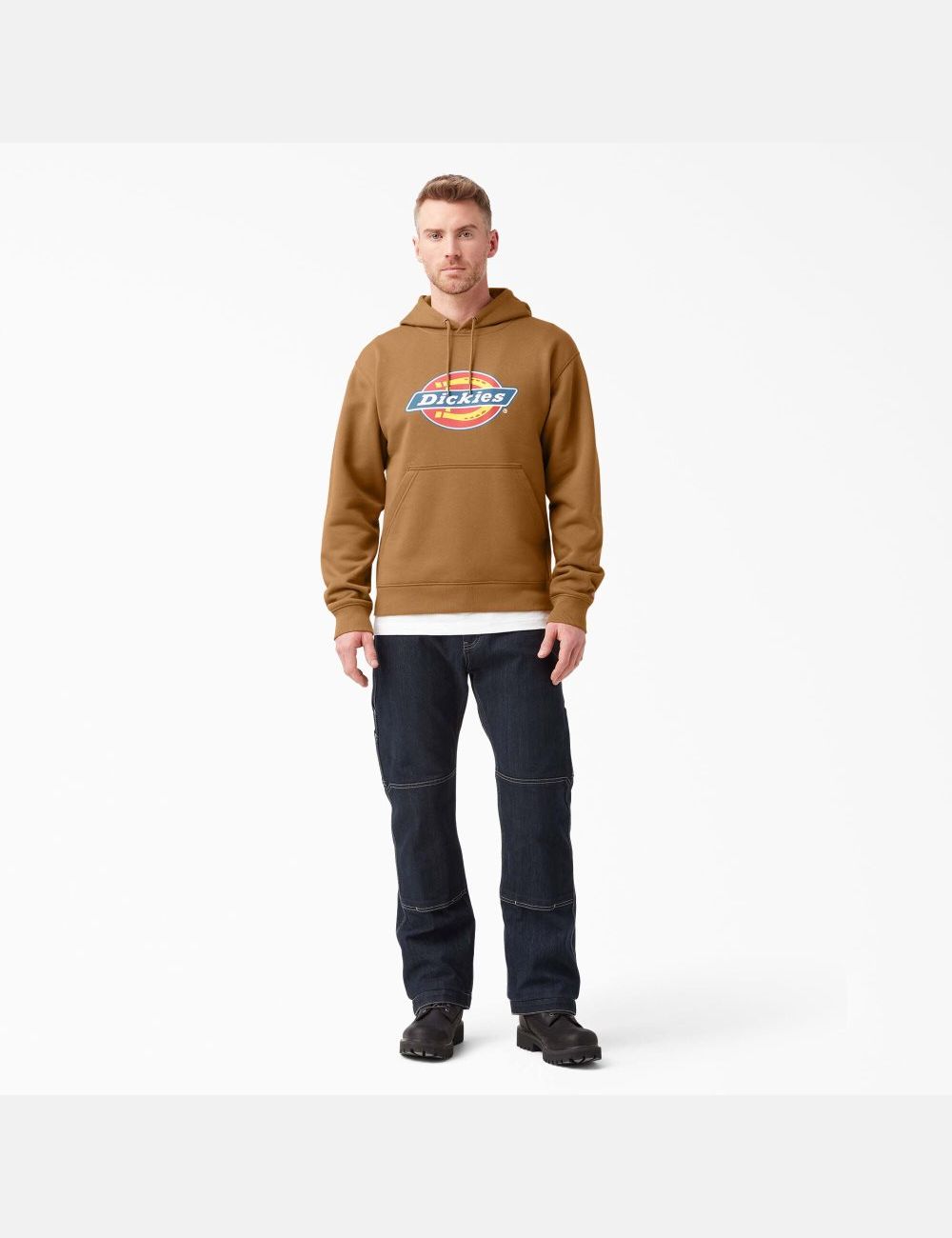 Sweat À Capuche Dickies D'eau Repellent Tri-Color Logo Marron | 098XJPAVQ