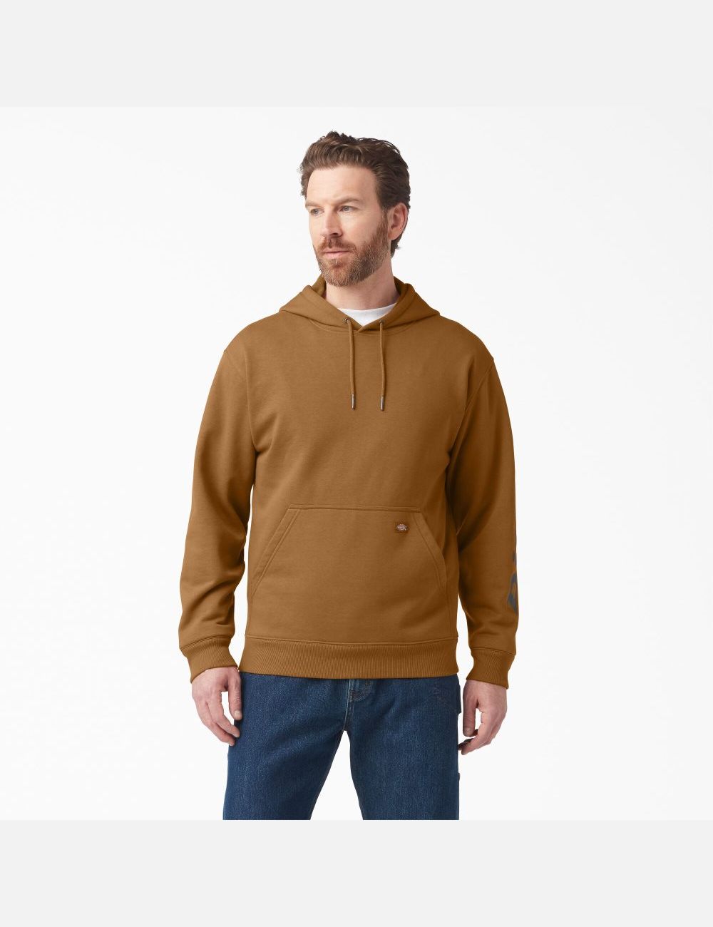 Sweat À Capuche Dickies D\'eau Repellent Logo Sleeve Marron | 605BOYGAD