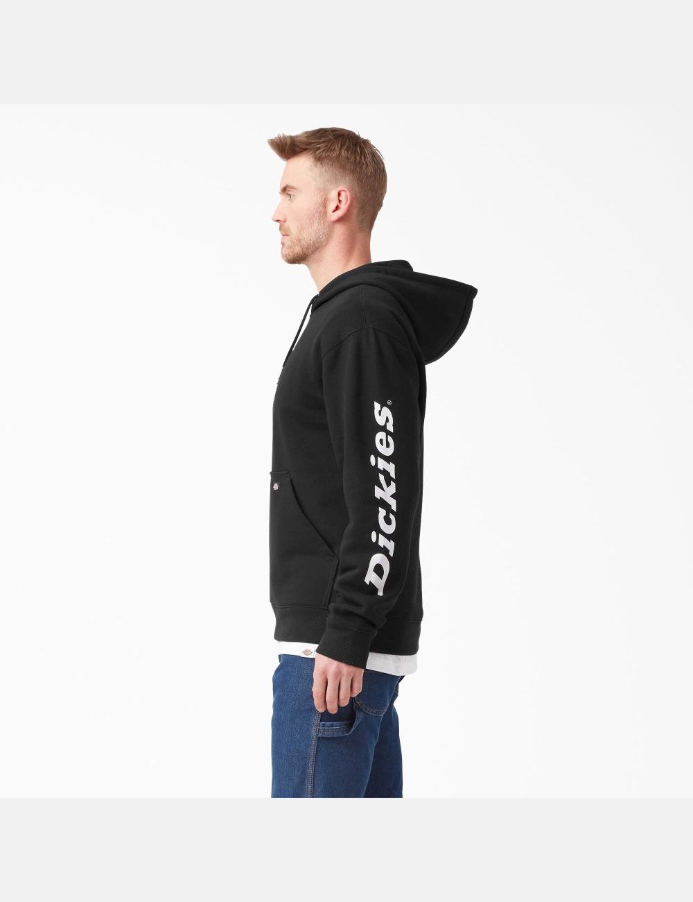 Sweat À Capuche Dickies D'eau Repellent Logo Sleeve Noir | 623UFJPYE