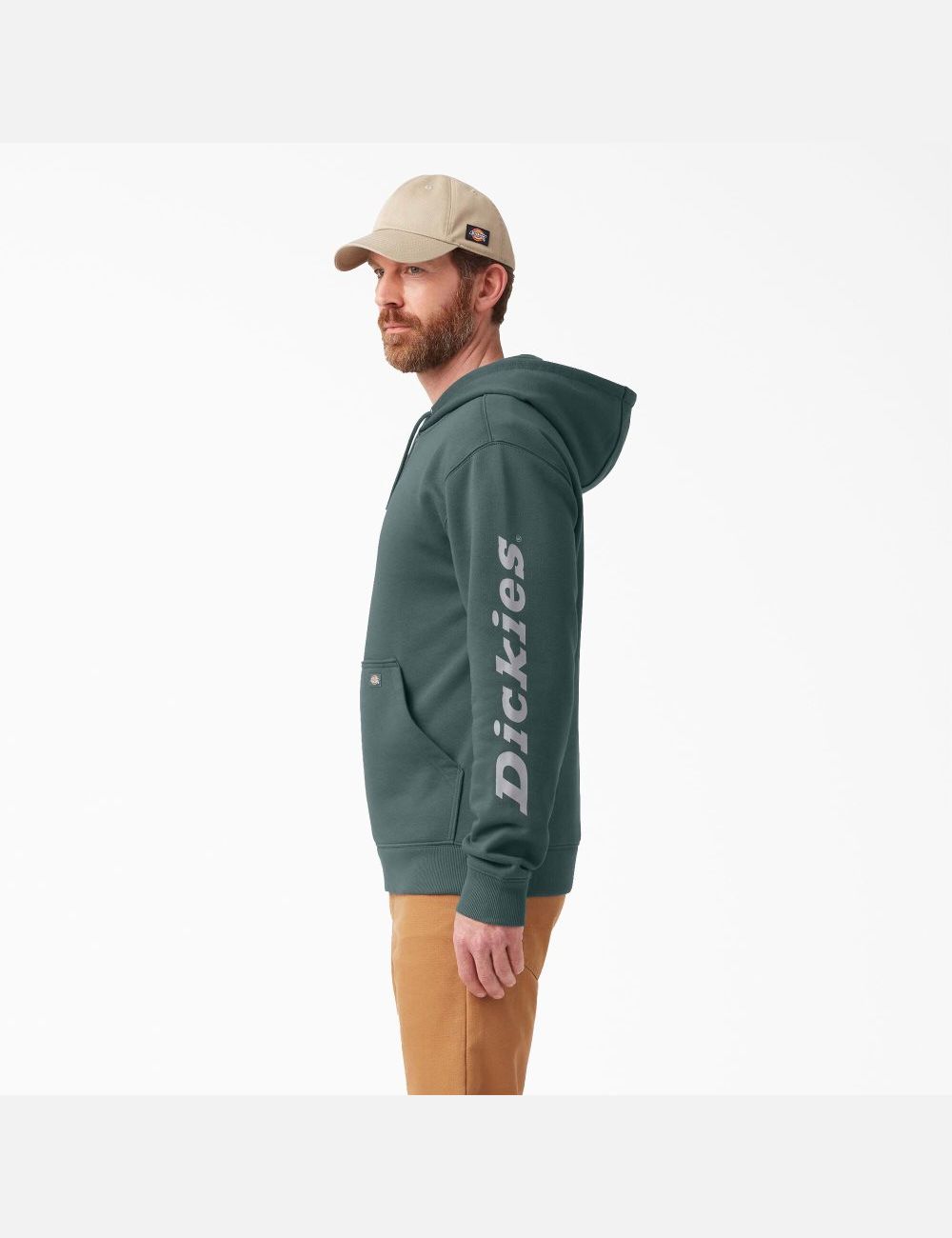 Sweat À Capuche Dickies D'eau Repellent Logo Sleeve Vert | 835RVFDUE