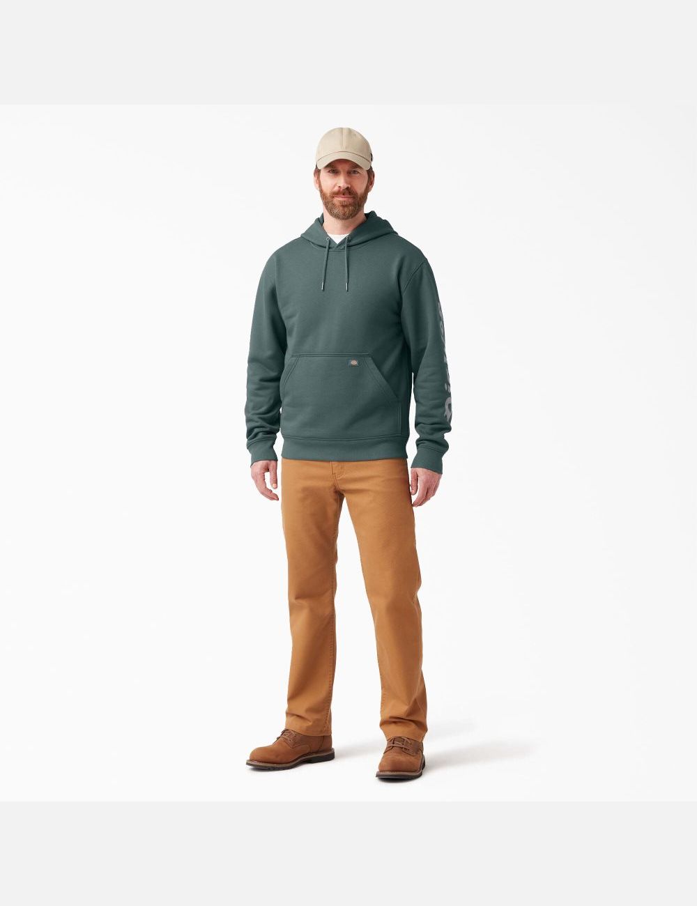 Sweat À Capuche Dickies D'eau Repellent Logo Sleeve Vert | 835RVFDUE