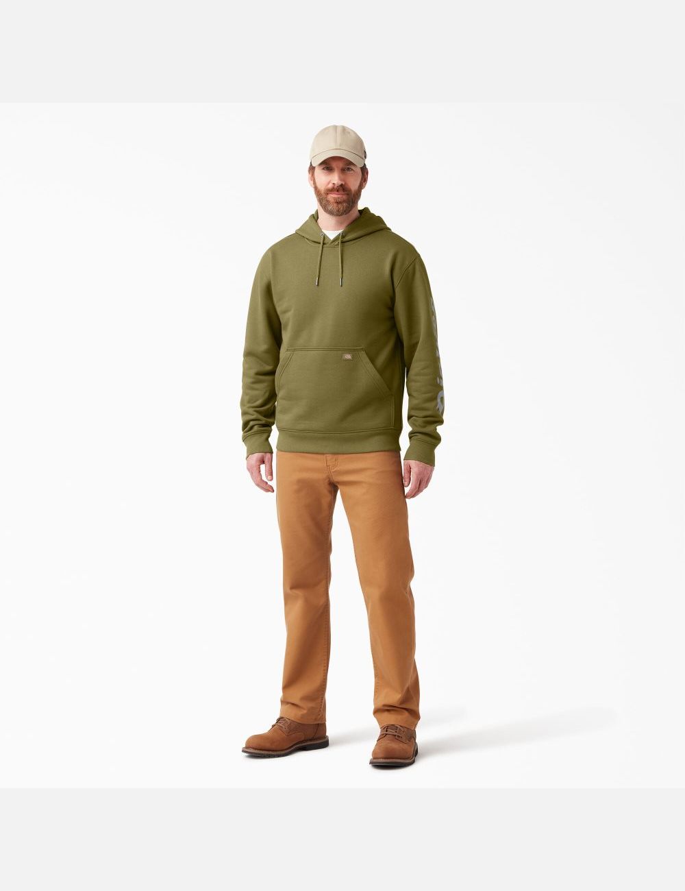 Sweat À Capuche Dickies D'eau Repellent Logo Sleeve Vert | 894VRONWY