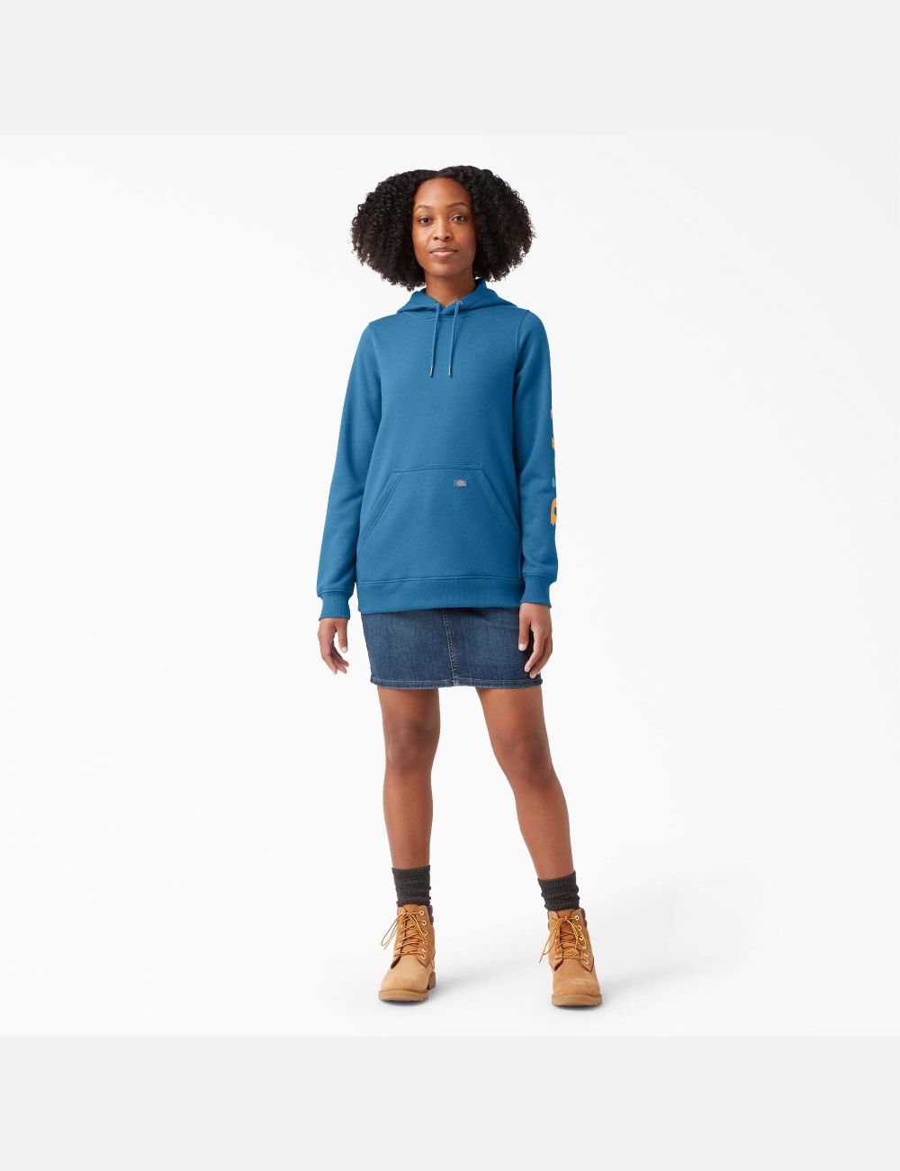 Sweat À Capuche Dickies Heavyweight Logo Sleeve Bleu | 049WJNGQL