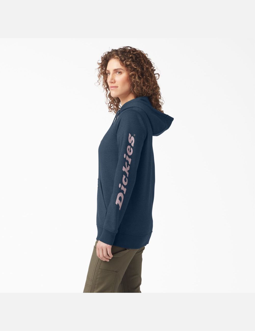 Sweat À Capuche Dickies Heavyweight Logo Sleeve Bleu Marine | 761PDGVTJ