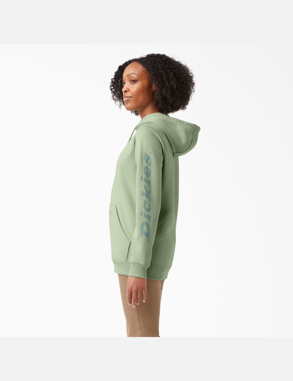 Sweat À Capuche Dickies Heavyweight Logo Sleeve Vert | 947ALKQEU