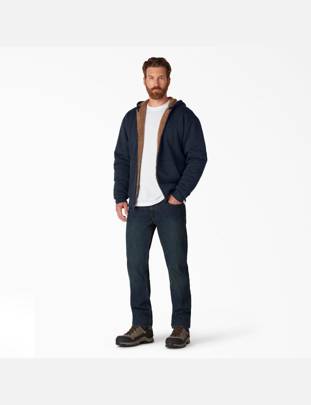 Sweat À Capuche Dickies High Pile Fleece Doublée Full Zip Bleu Marine | 796JNDTEX