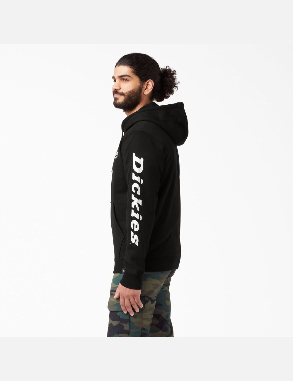 Sweat À Capuche Dickies Logo Sleeve Fleece Noir | 694EZXARF