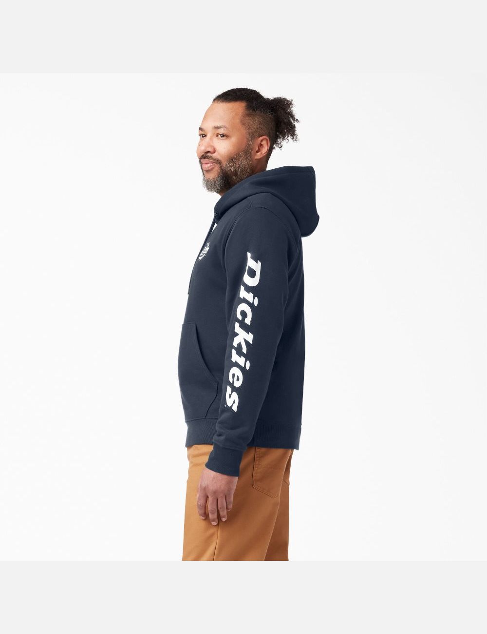 Sweat À Capuche Dickies Logo Sleeve Fleece Bleu Marine | 957BQWLTH