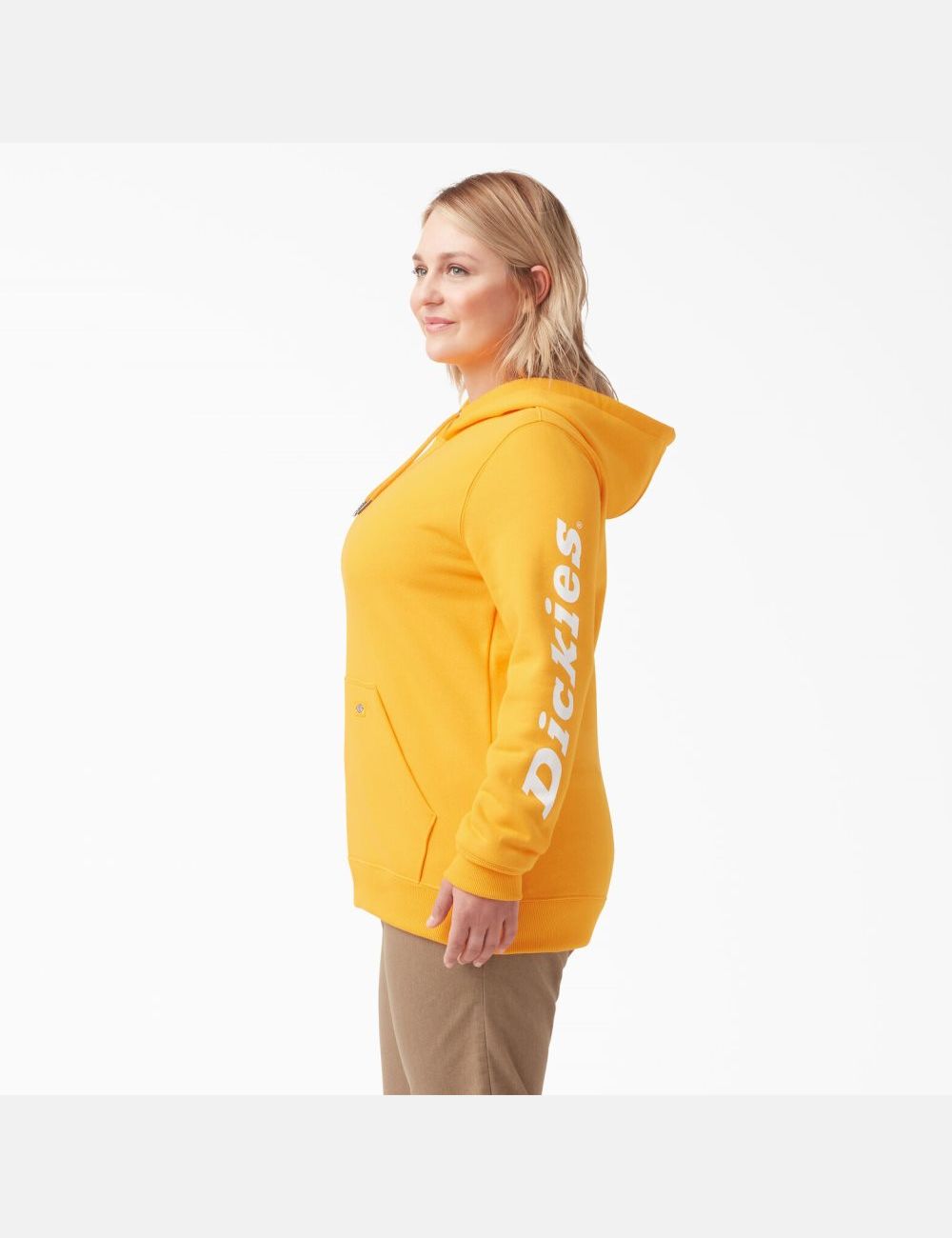 Sweat À Capuche Dickies Plus Heavyweight Logo Sleeve Jaune | 589UFMBIT