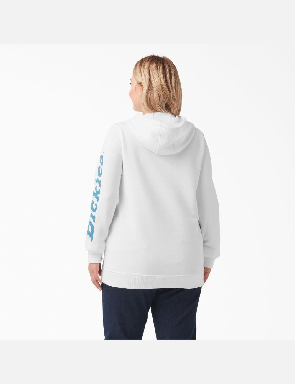 Sweat À Capuche Dickies Plus Heavyweight Logo Sleeve Blanche Bleu | 715AFBWMK