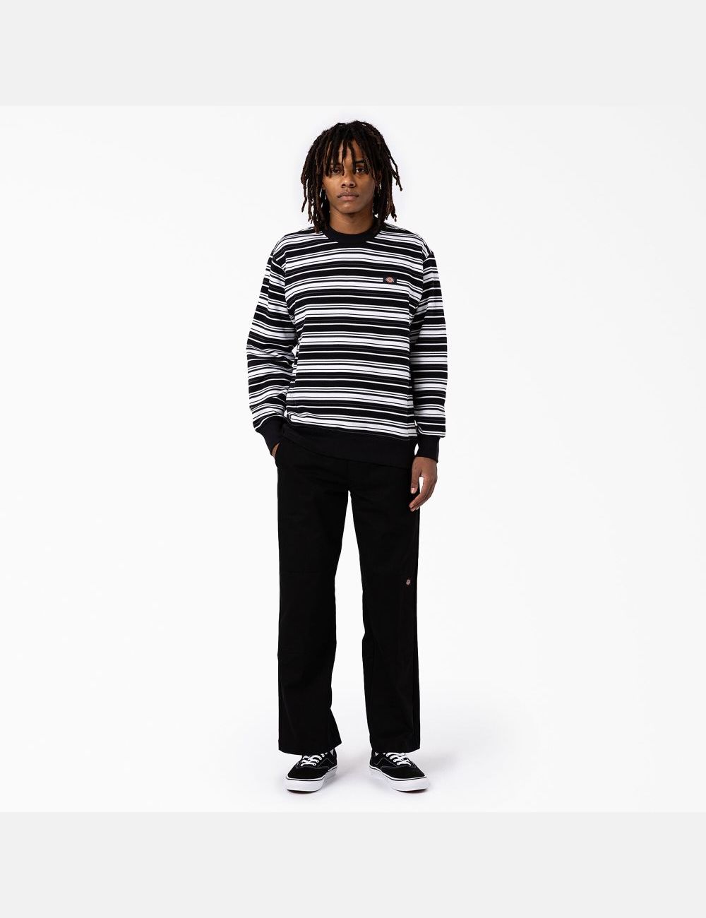 Sweatshirt Dickies Westover Rayé Crew Neck Noir Stripes | 571MSUYGE