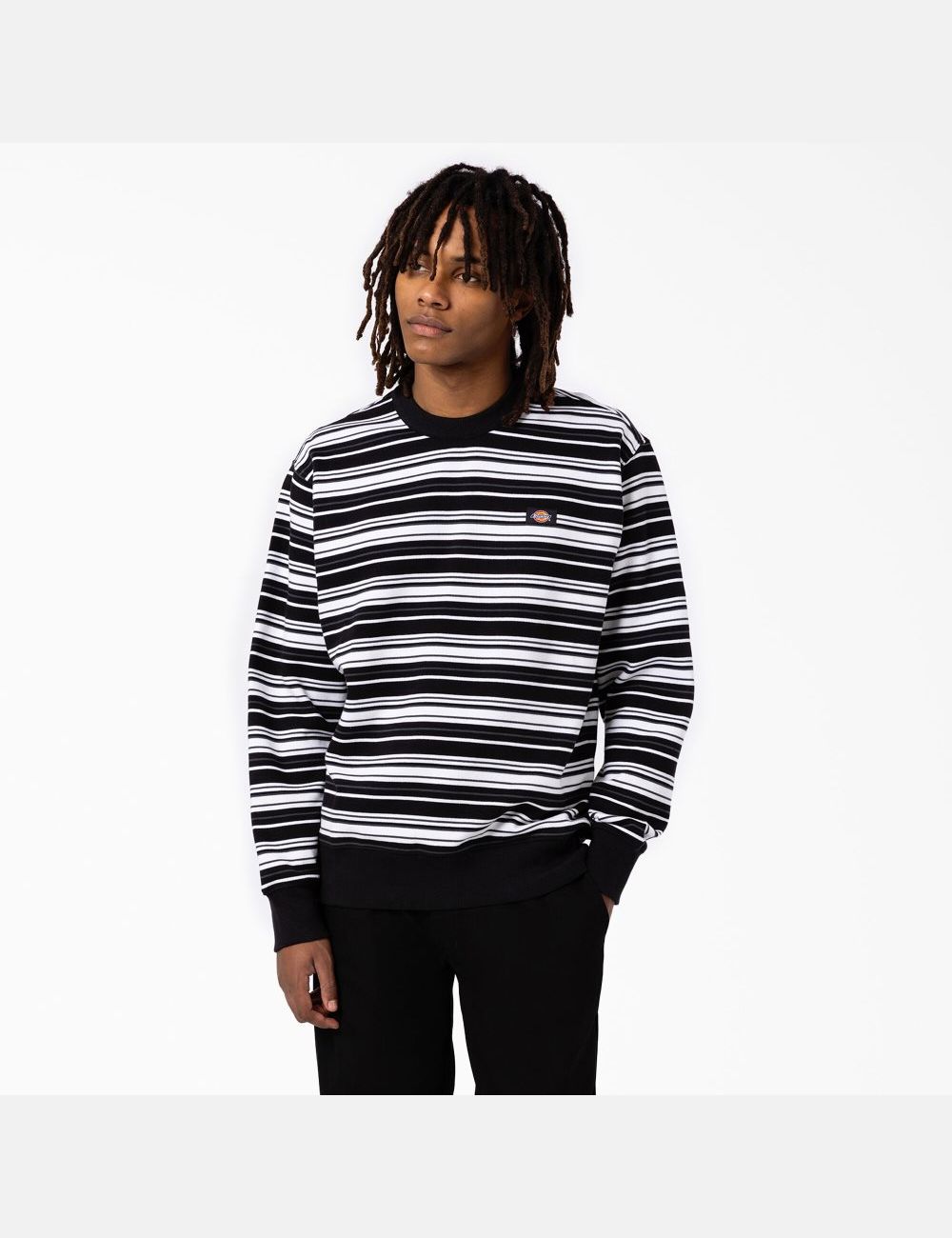 Sweatshirt Dickies Westover Rayé Crew Neck Noir Stripes | 571MSUYGE