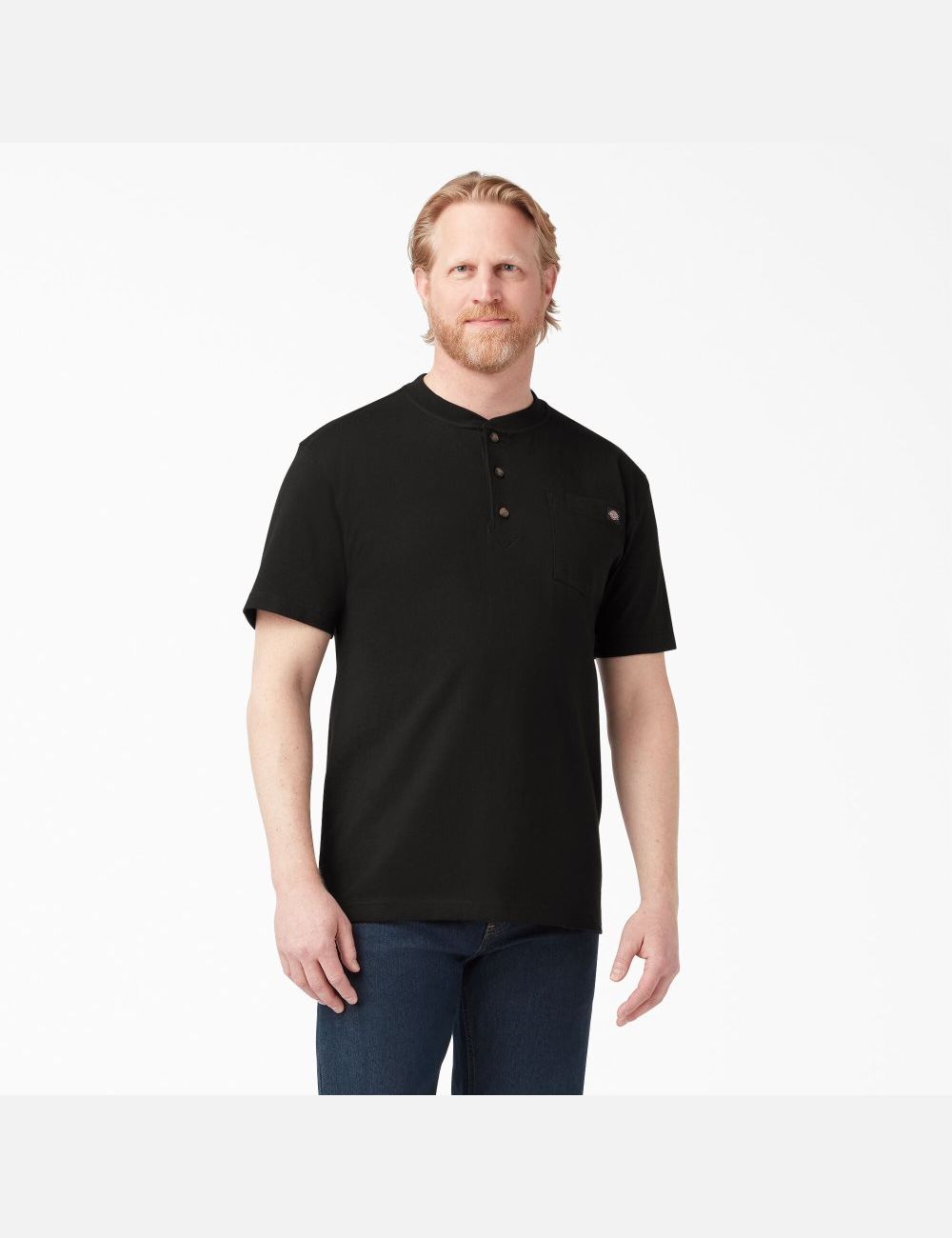 T Shirts Dickies Corta Sleeve Heavyweight Henley Noir | 274CQIVHR