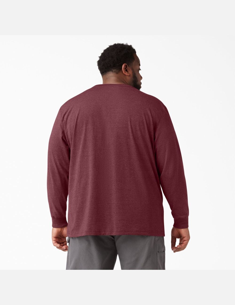 T Shirts Dickies Long Sleeve Heathered Heavyweight Crew Neck Bordeaux | 045XZLDYQ