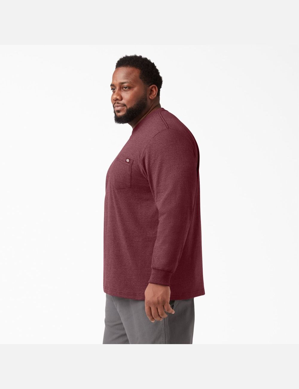 T Shirts Dickies Long Sleeve Heathered Heavyweight Crew Neck Bordeaux | 045XZLDYQ