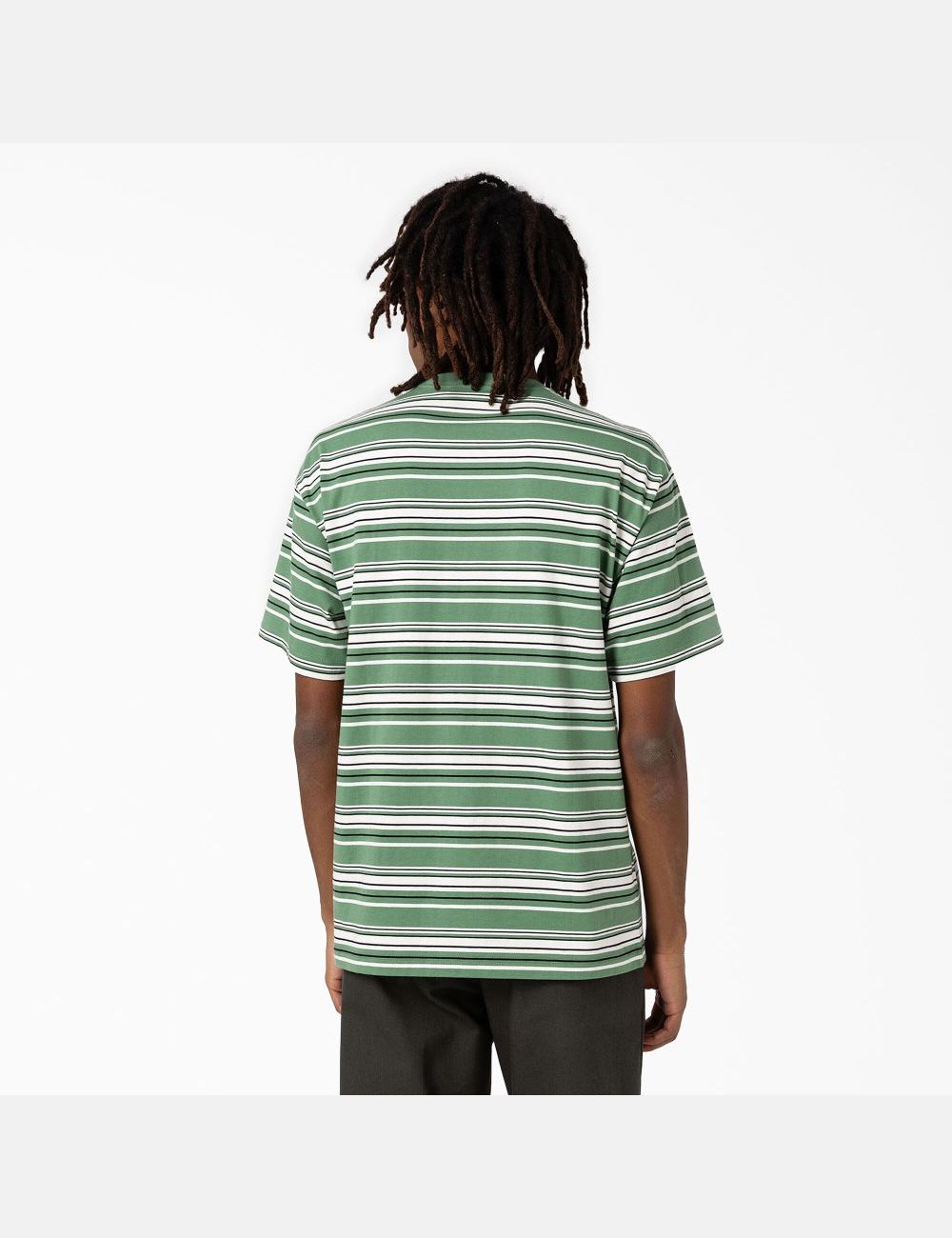 T Shirts Dickies Relaxed Fit Rayé Pocket Vert Foncé Stripes | 176NJZXIA