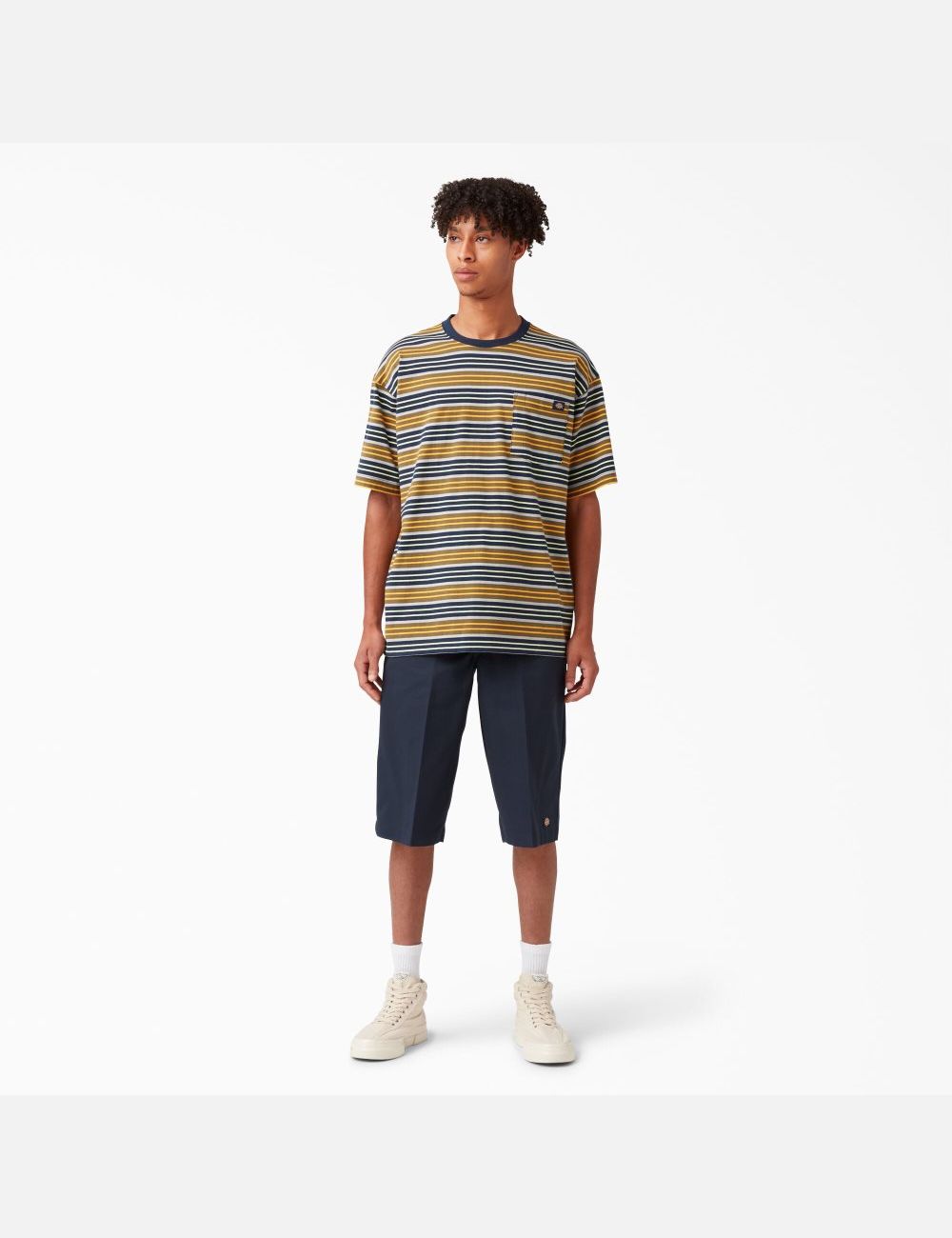 T Shirts Dickies Relaxed Fit Rayé Pocket Jaune Stripes | 278KDPYEJ