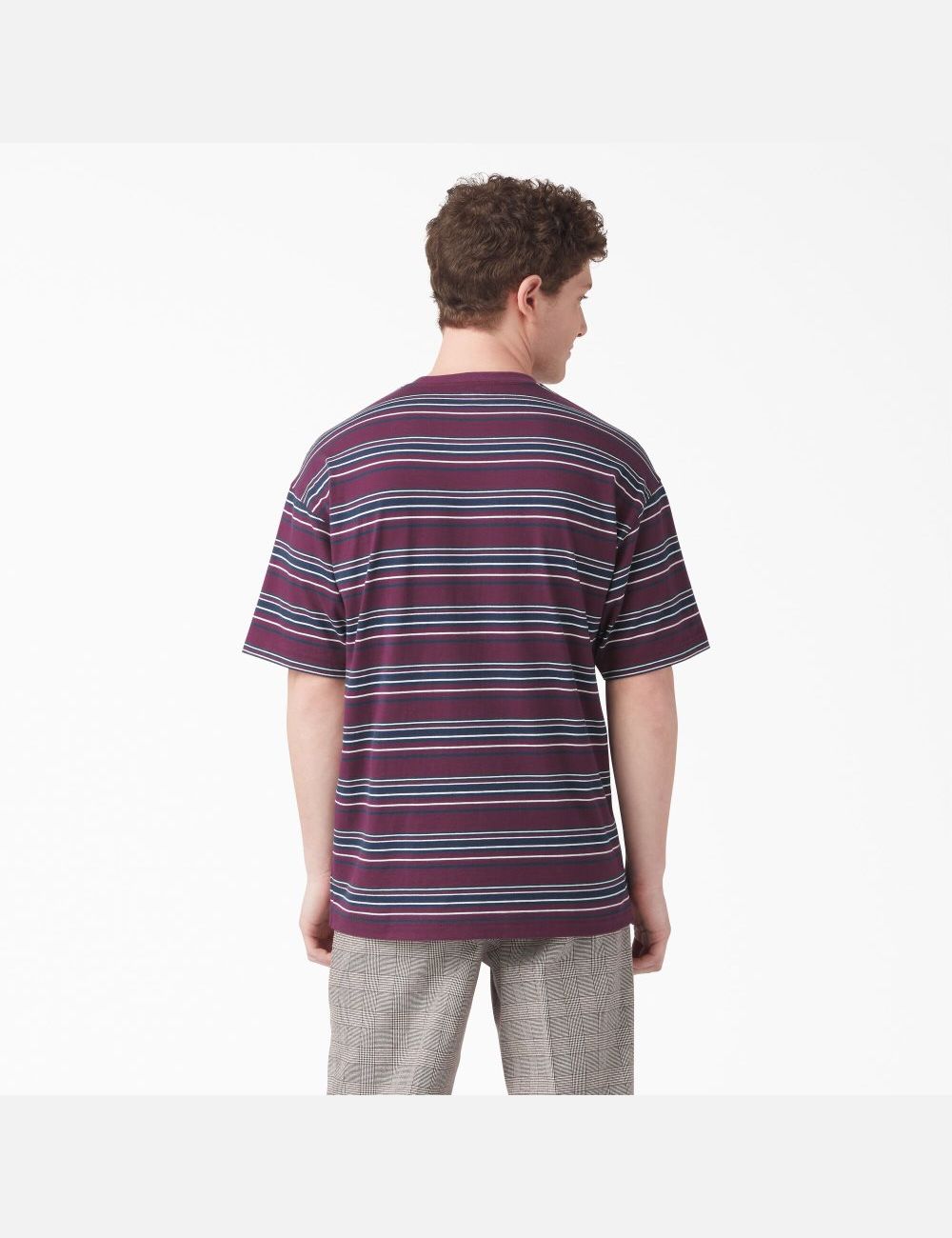 T Shirts Dickies Relaxed Fit Rayé Pocket Violette Bordeaux Stripes | 495JRPLGM