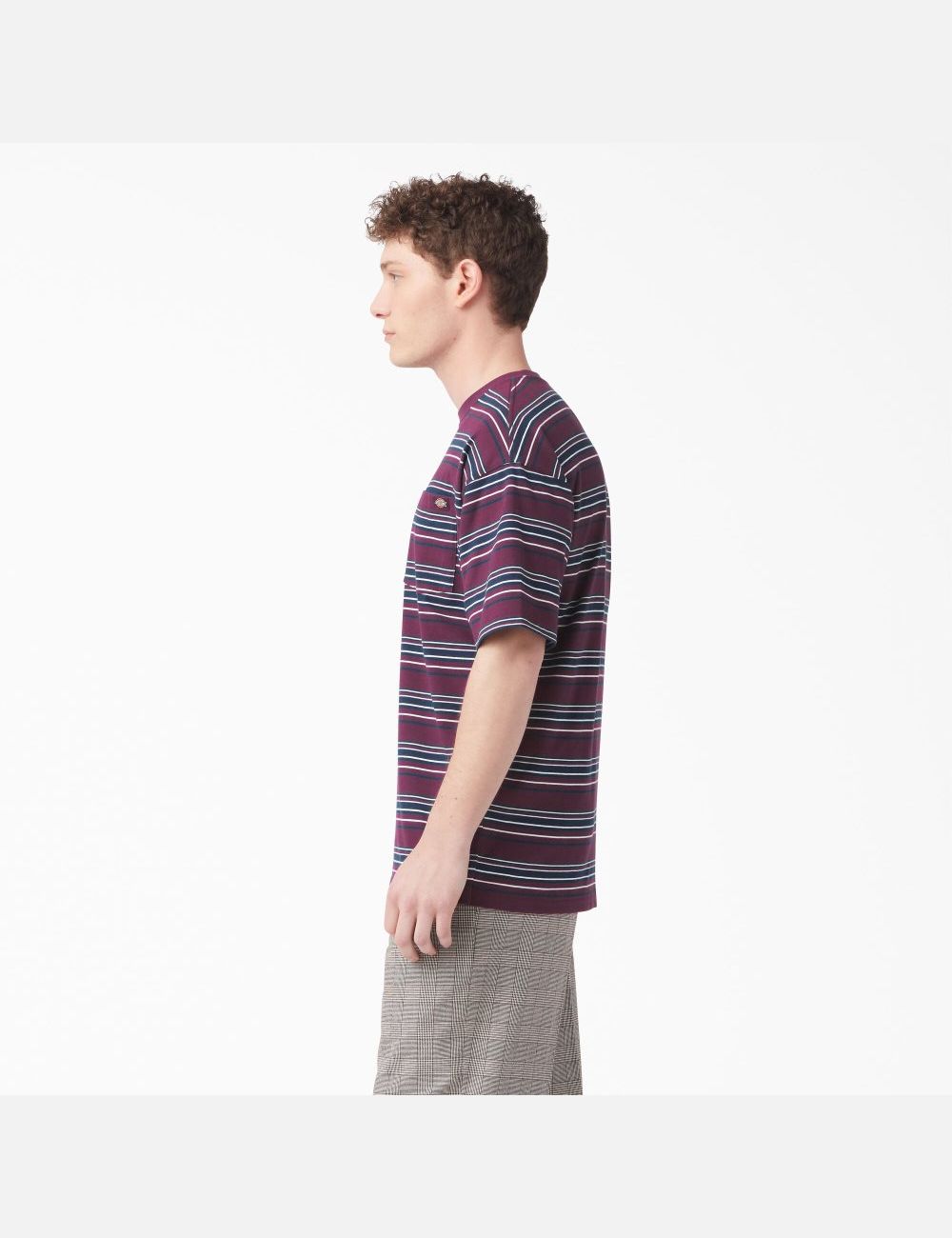 T Shirts Dickies Relaxed Fit Rayé Pocket Violette Bordeaux Stripes | 495JRPLGM