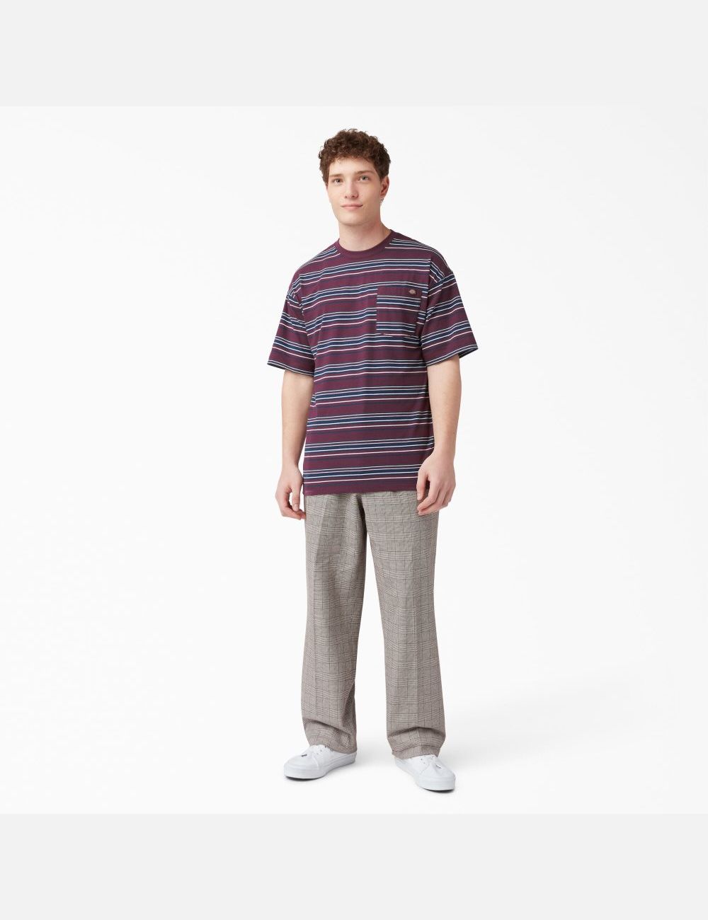 T Shirts Dickies Relaxed Fit Rayé Pocket Violette Bordeaux Stripes | 495JRPLGM