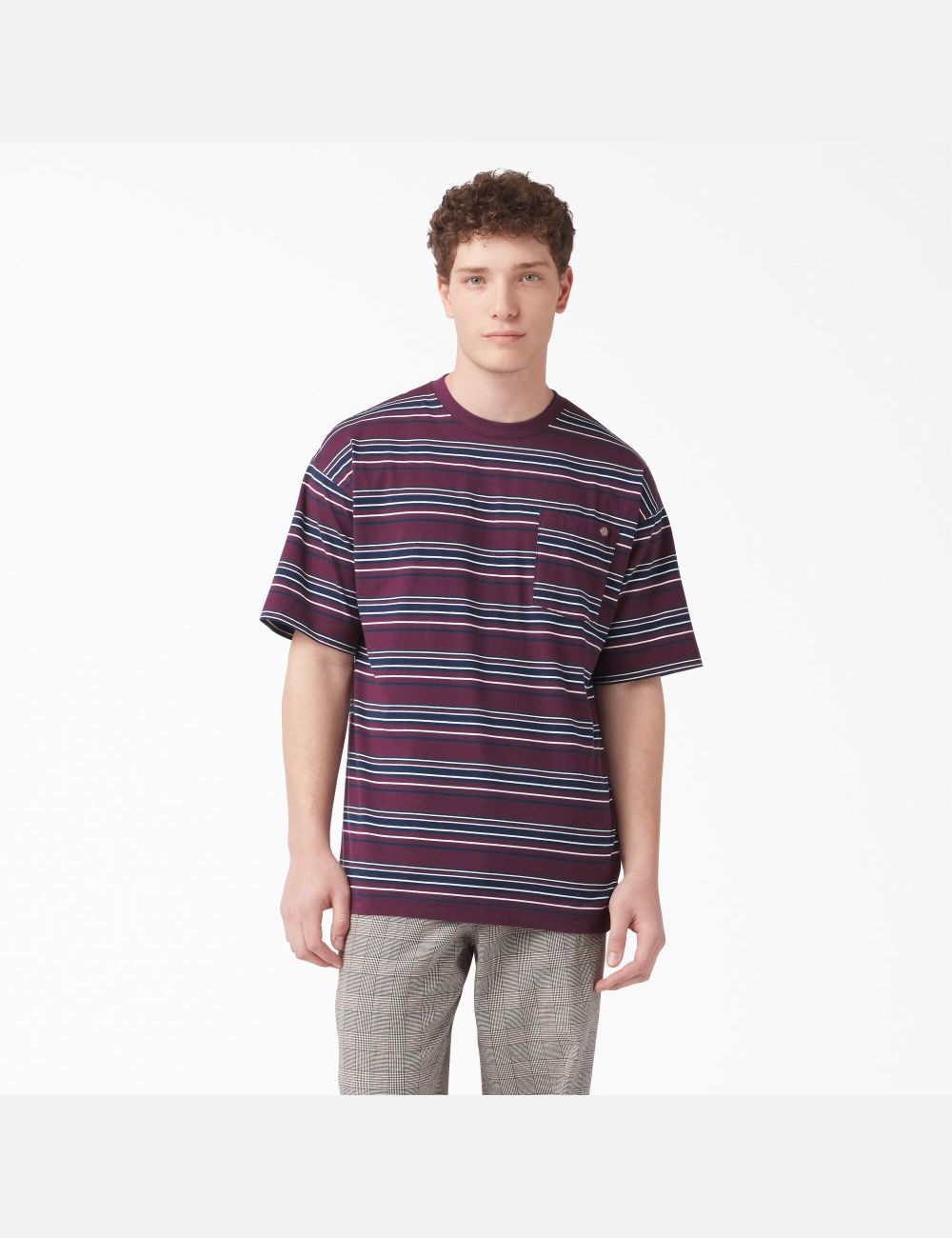 T Shirts Dickies Relaxed Fit Rayé Pocket Violette Bordeaux Stripes | 495JRPLGM