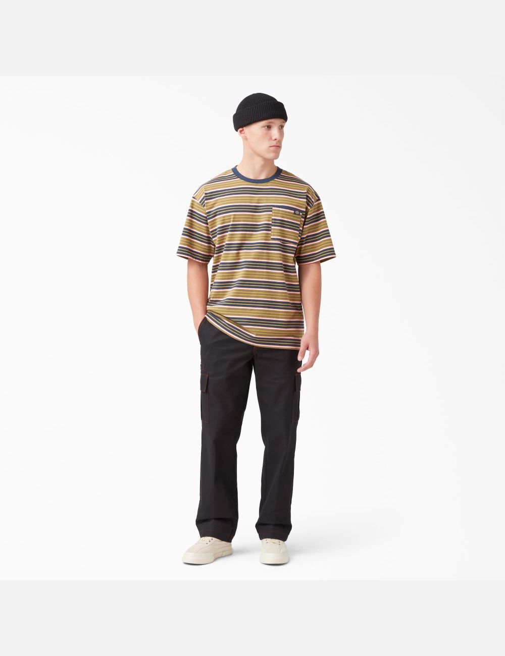 T Shirts Dickies Relaxed Fit Rayé Pocket Vert Stripes | 517HDRVGZ