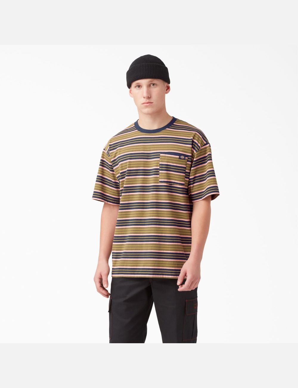 T Shirts Dickies Relaxed Fit Rayé Pocket Vert Stripes | 517HDRVGZ