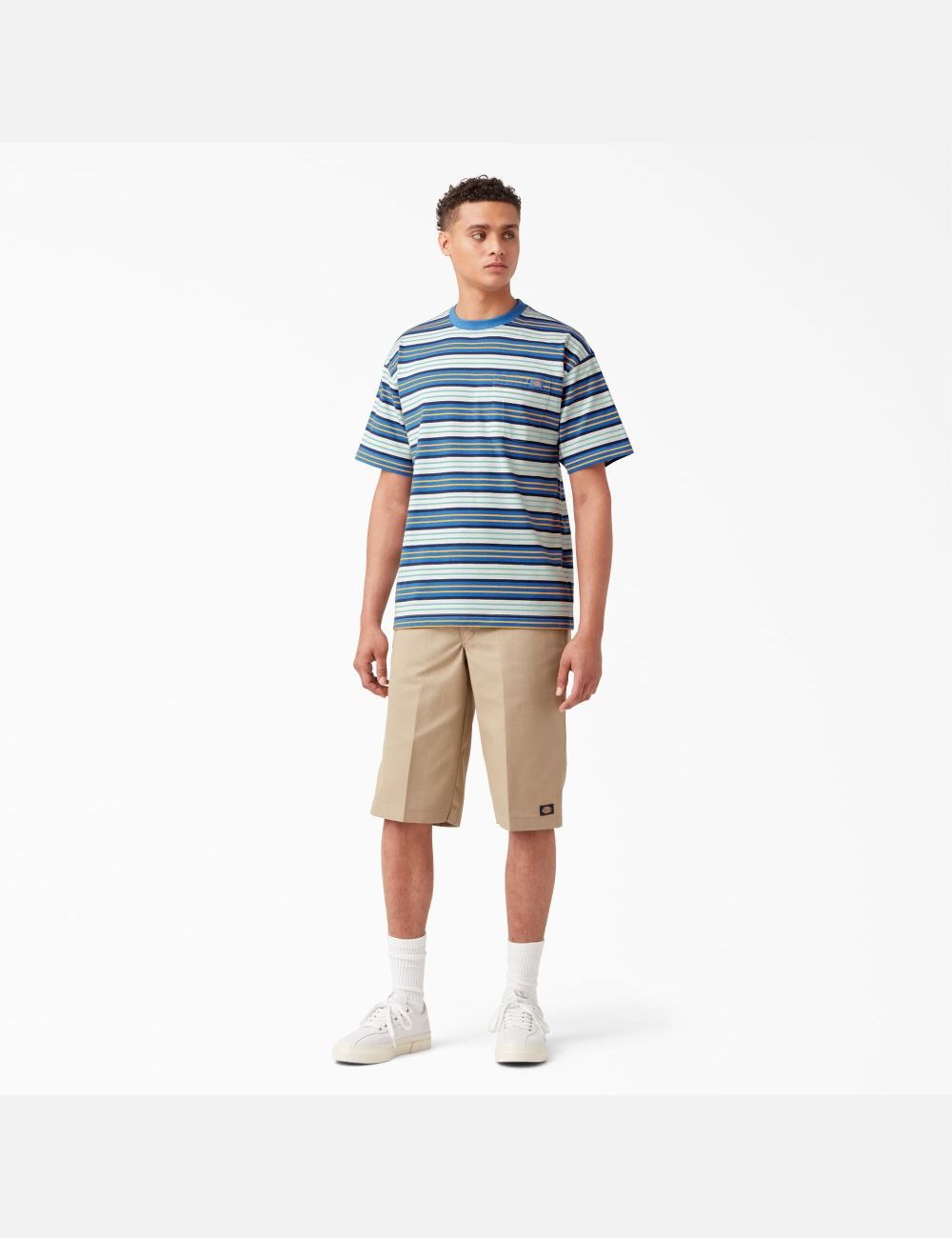 T Shirts Dickies Relaxed Fit Rayé Pocket Bleu Foncé Stripes | 643NHKGMU