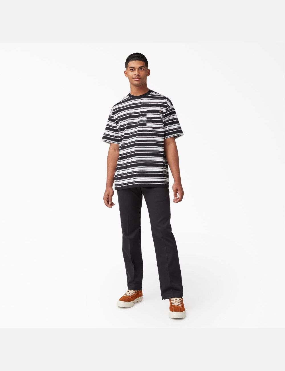 T Shirts Dickies Relaxed Fit Rayé Pocket Noir Stripes | 891XAYOCU