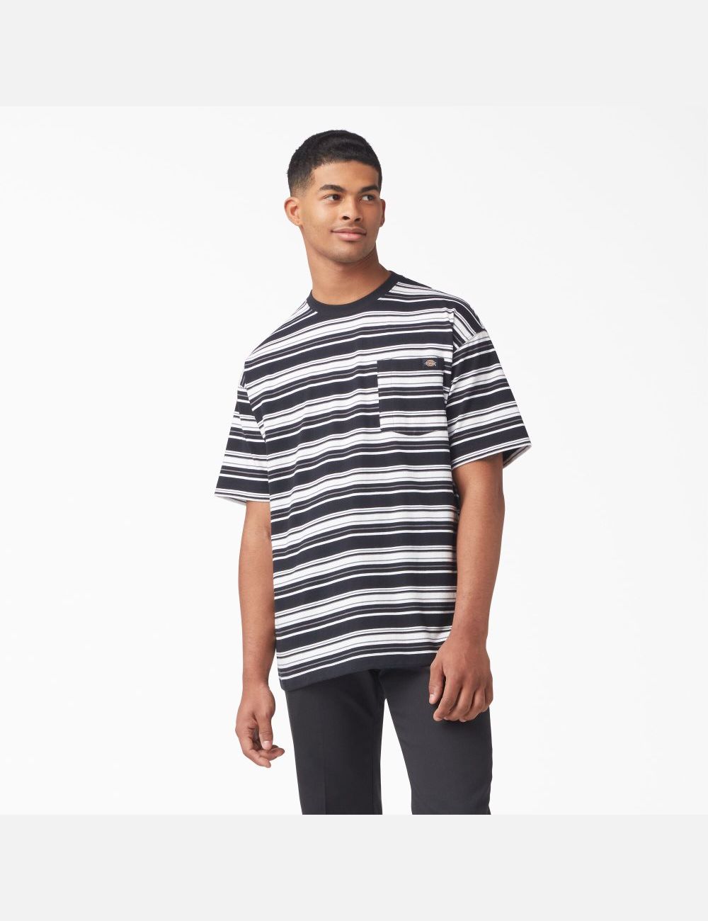 T Shirts Dickies Relaxed Fit Rayé Pocket Noir Stripes | 891XAYOCU