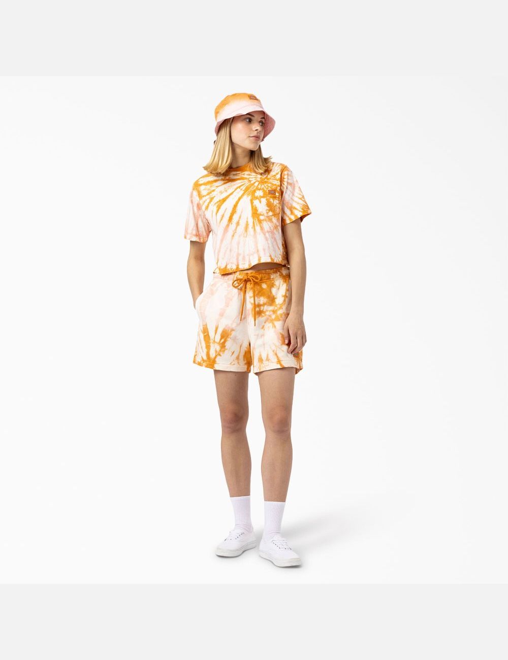 T Shirts Dickies Seatac Tie-Dye Cropped Orange | 521EQGXOU