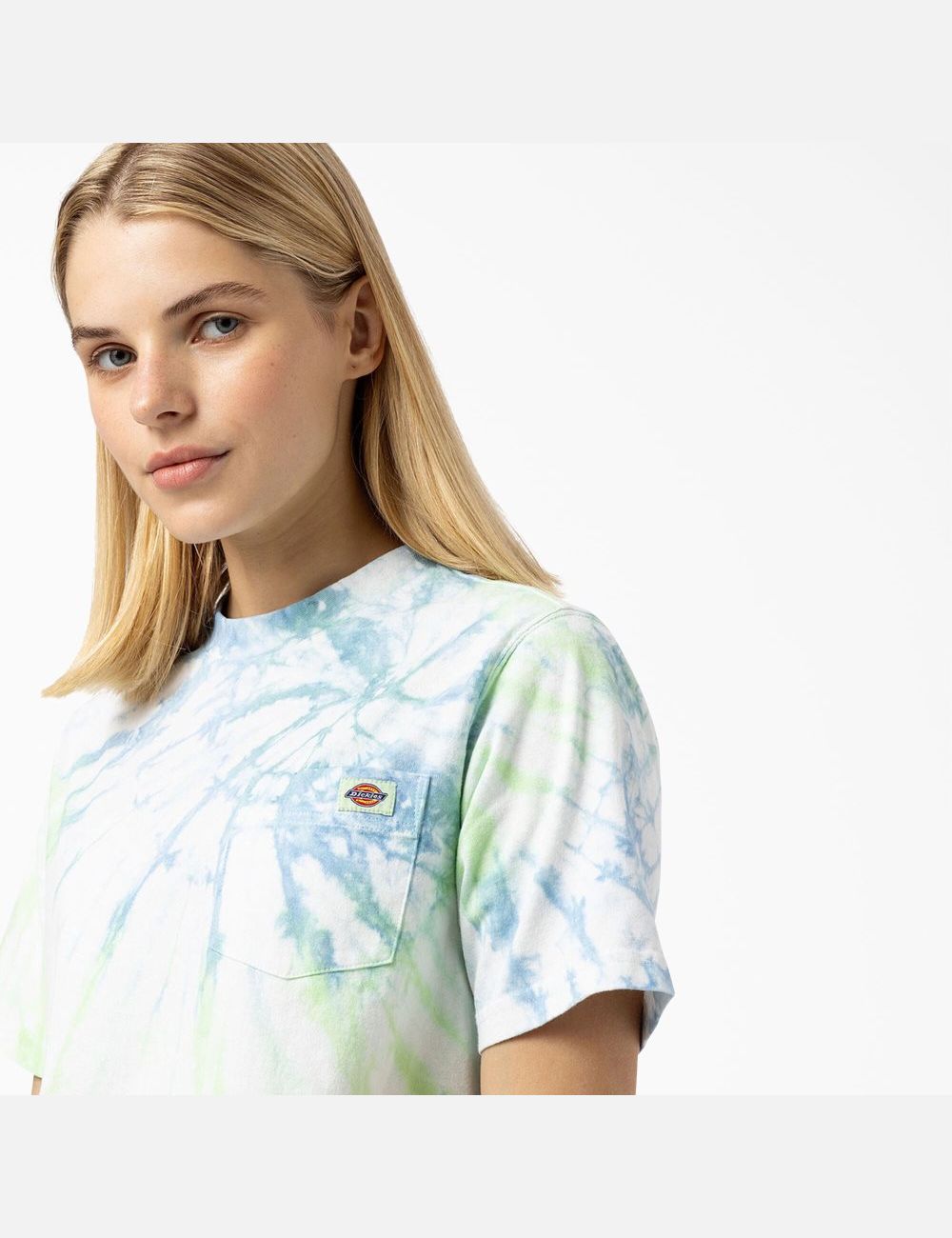 T Shirts Dickies Seatac Tie-Dye Cropped Bleu Vert | 528ABUCVF