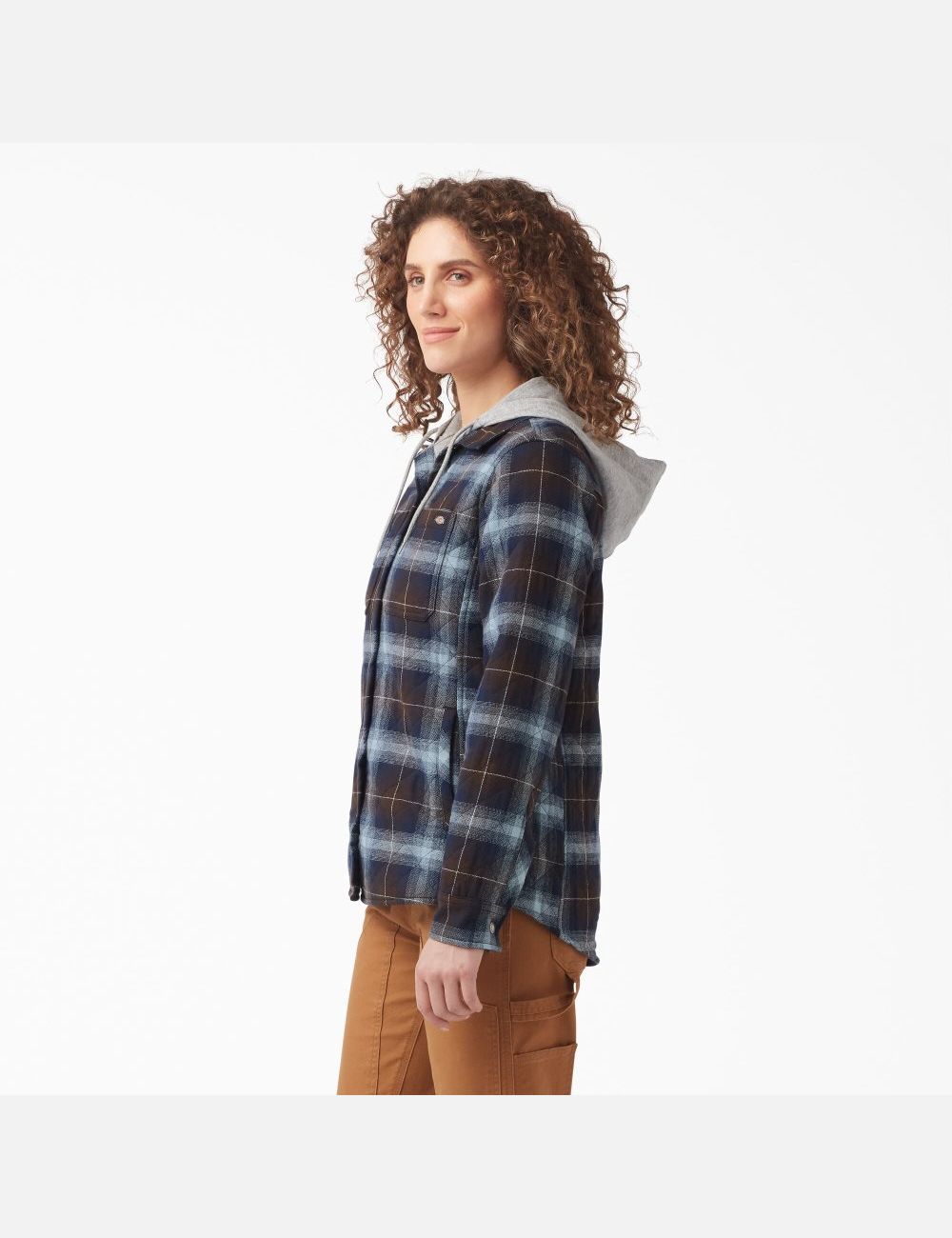 Vestes Chemises Dickies Flannel Encapuchonné Bleu Marron | 273APJKYZ