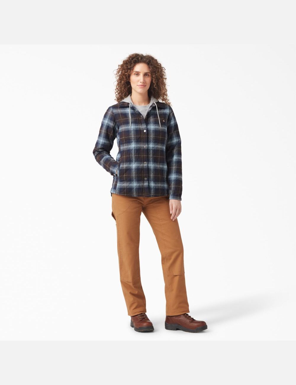 Vestes Chemises Dickies Flannel Encapuchonné Bleu Marron | 273APJKYZ